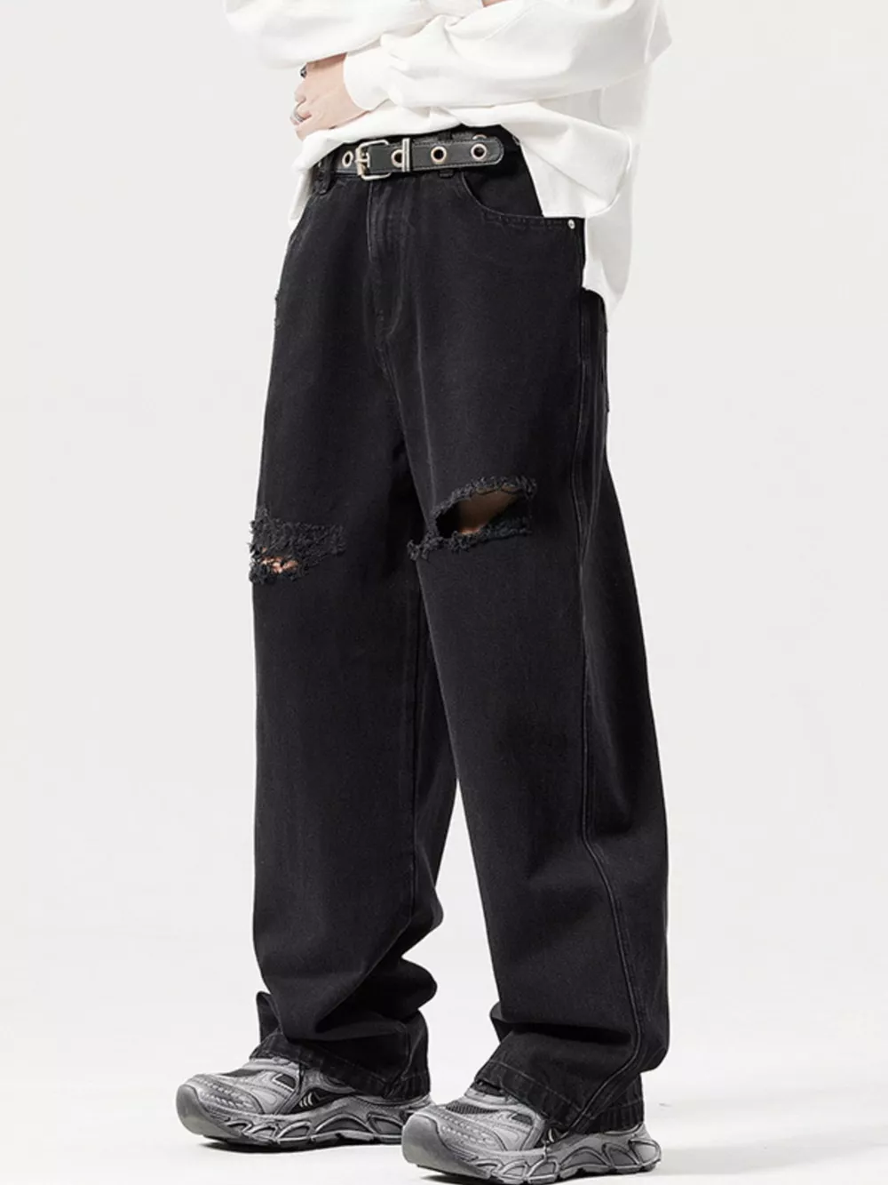 Men's Distressed Wide Leg Jeans, image 2