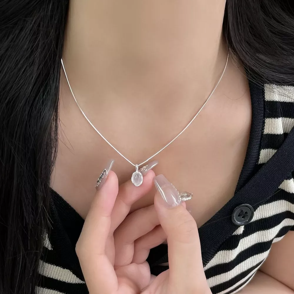 925 Sterling Silver Agate Pendant Necklace, image 2