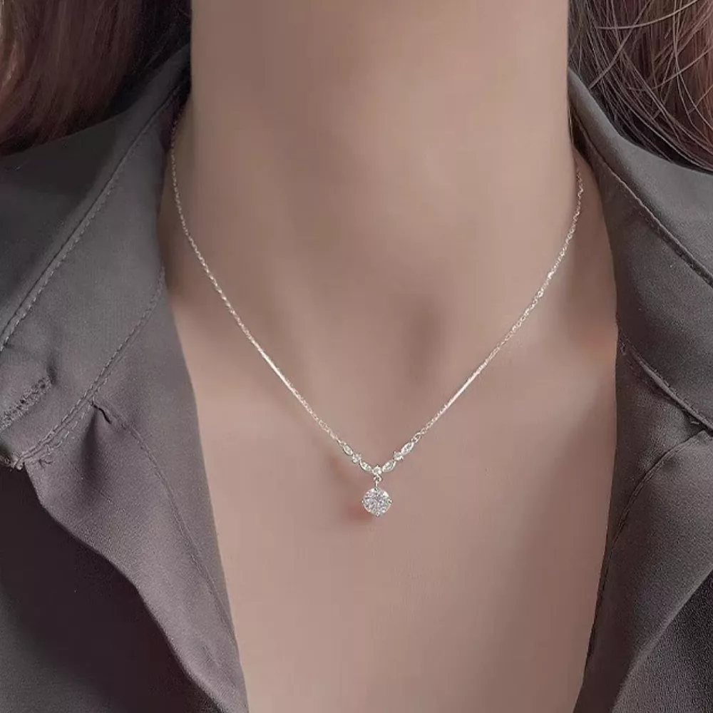 925 Sterling Silver Zircon Pendant Necklace, image 7