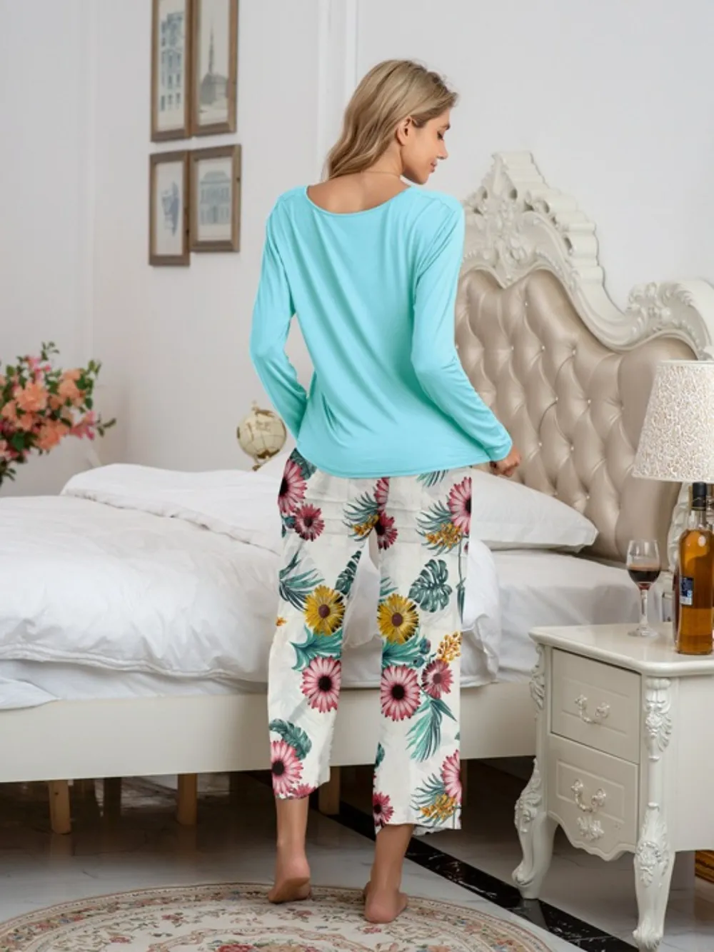 Round Neck Top and Printed Pants Lounge Set, image 26