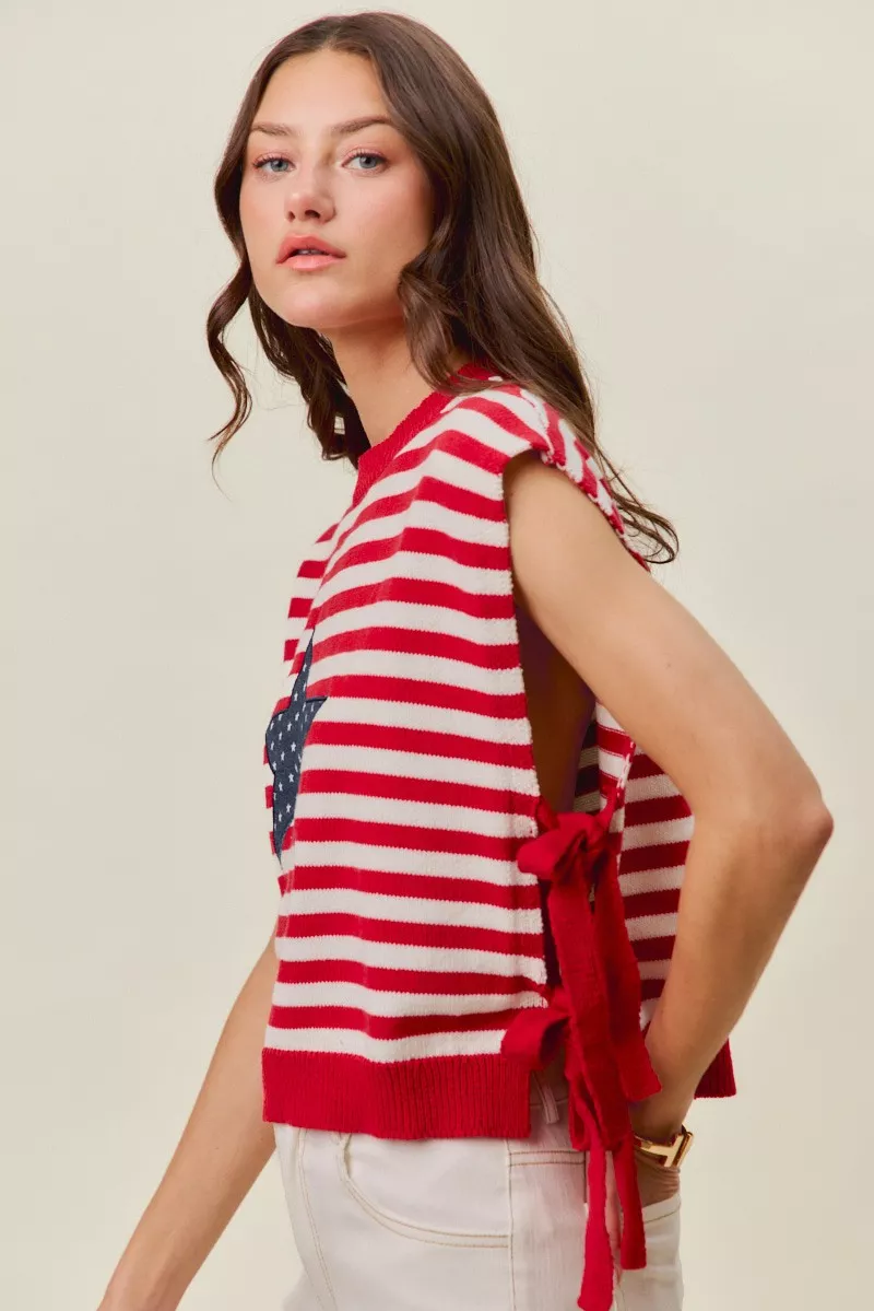 Stripe Star Patch 4th Of July Side Tie Vest Top, image 14