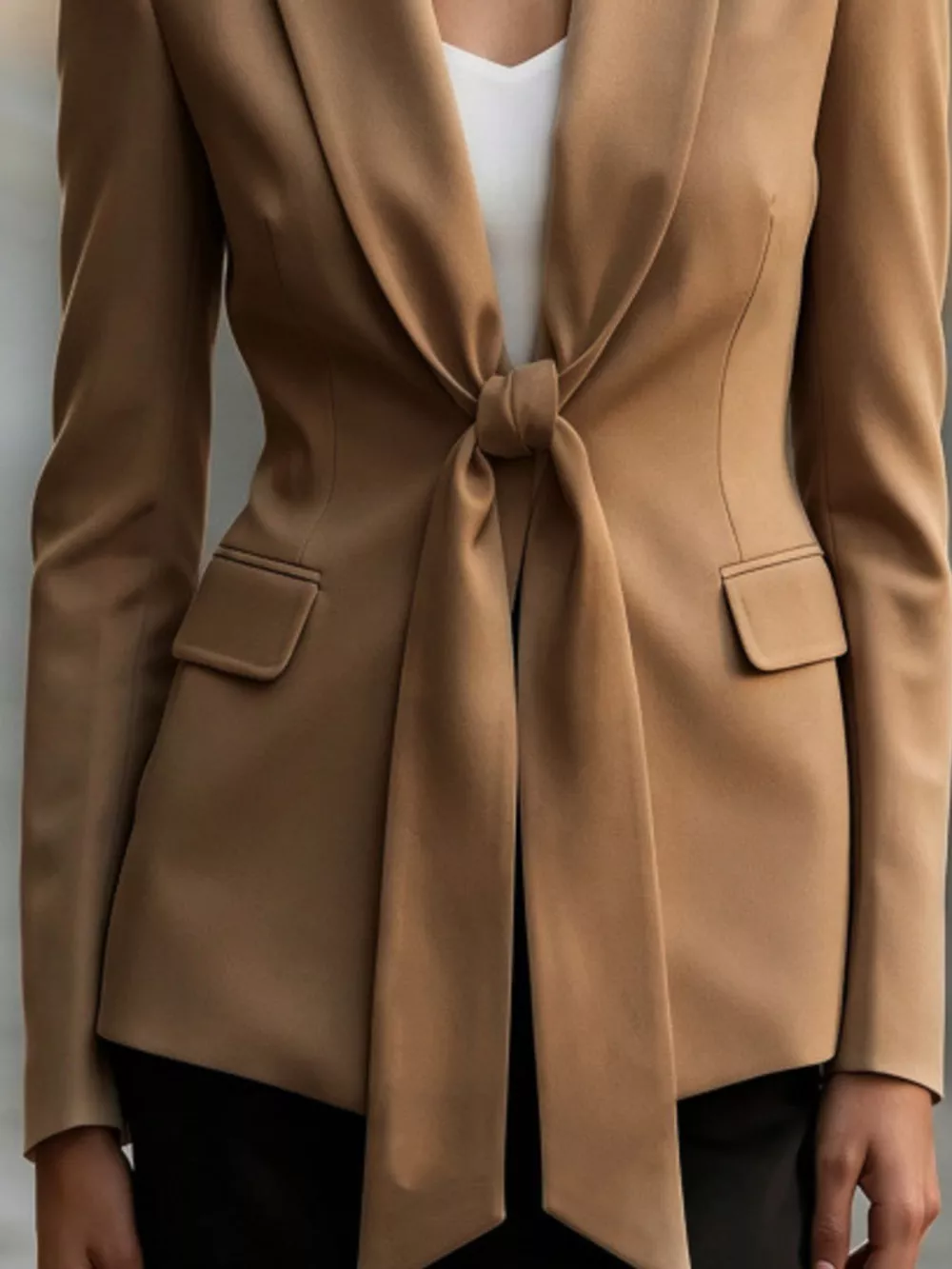 Tie-Front Lapel Collar Long Sleeve Blazer, image 6