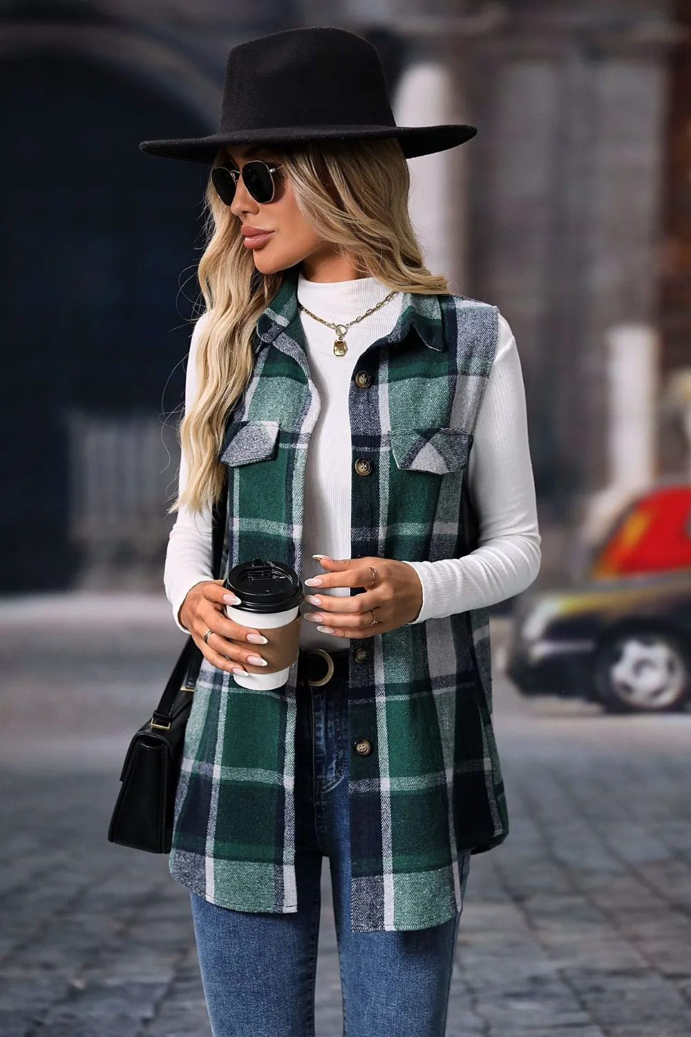 Plaid Button Up Vest Coat, image 9