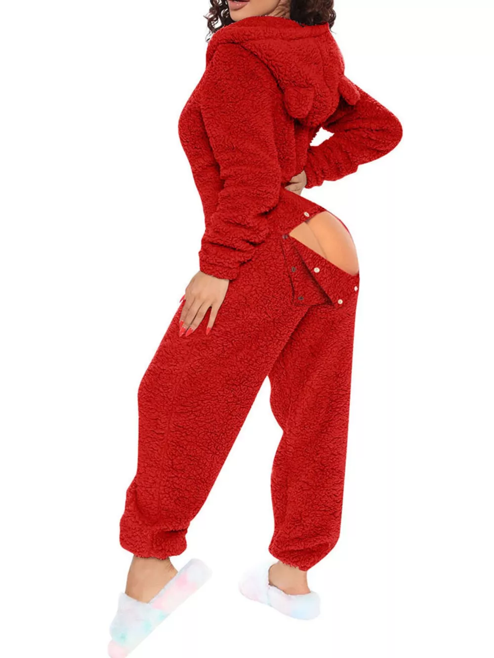 Fleece Hooded Open Back Jumpsuit, image 5