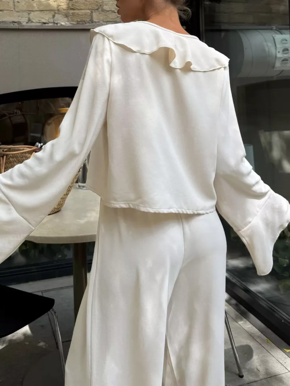 Ruffle Trim Tie Front Top and Pants Set, image 2