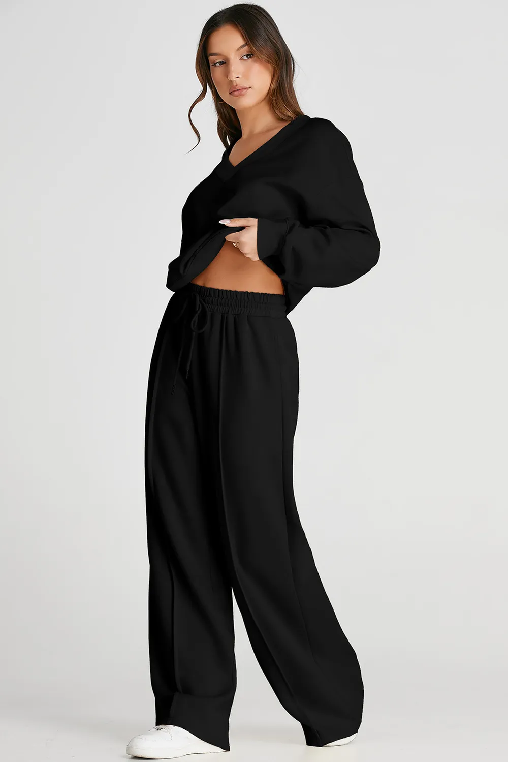 V-Neck Long Sleeve Top and Pants Active Set, image 4