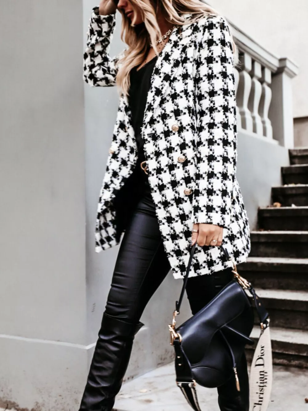 Plaid Tweed Double-Breasted Coat, image 5