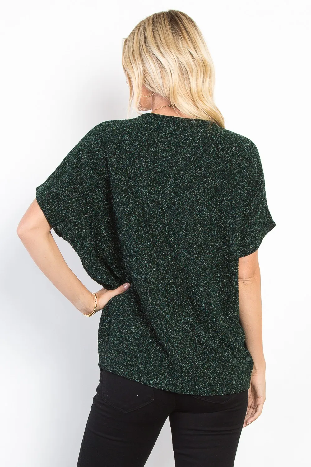 Full Size Lurex Center Elastic Cinched Knit Top, image 2