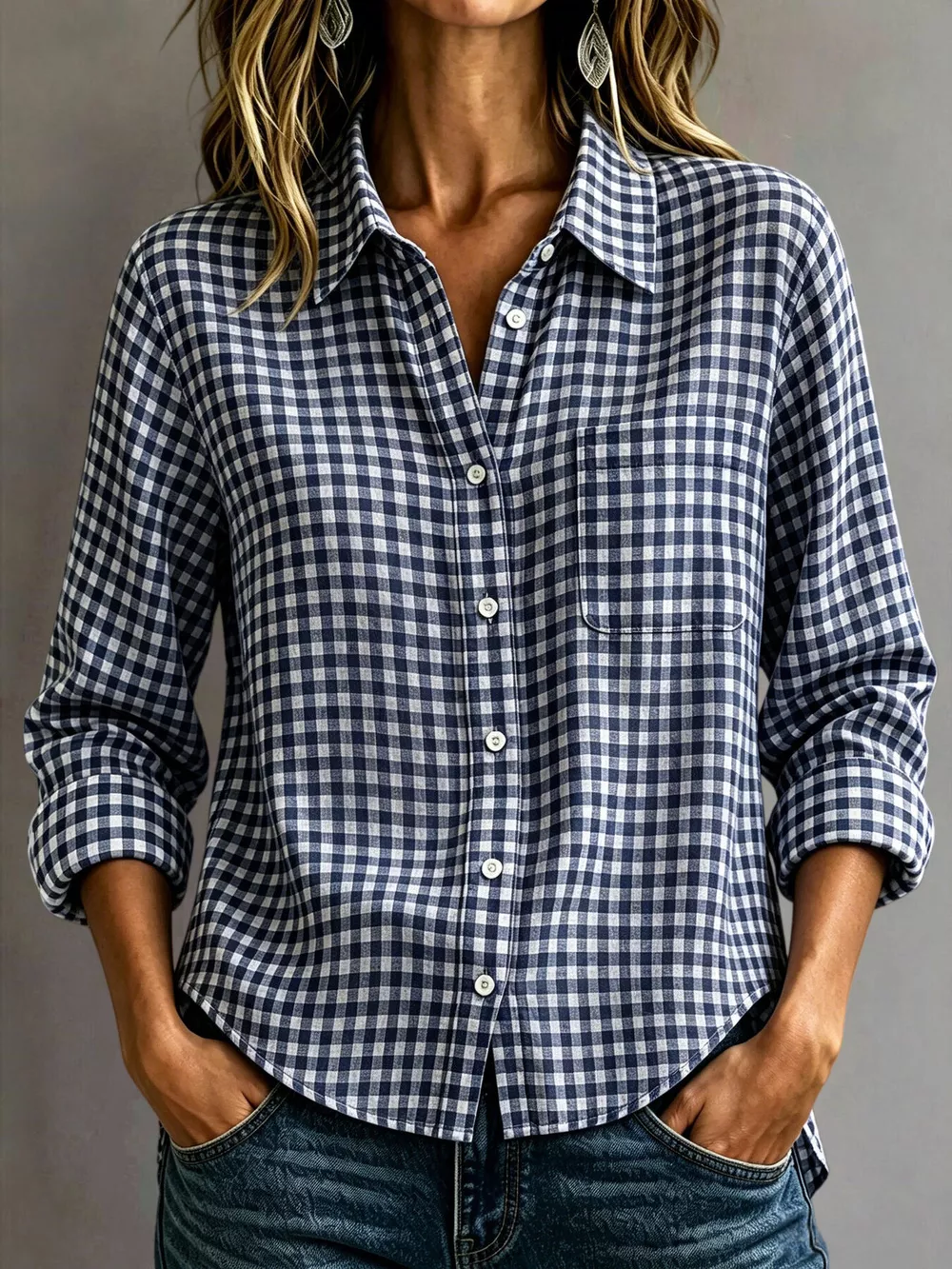 Gingham Button-Down Long Sleeve Shirt, image 19
