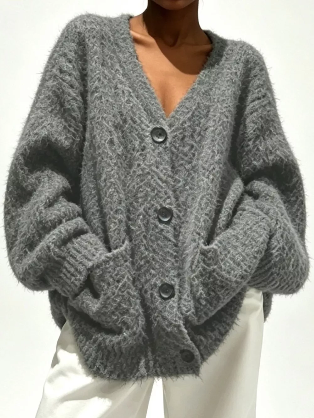 Full Size V-Neck Button-Down Cardigan Plus Size, image 8
