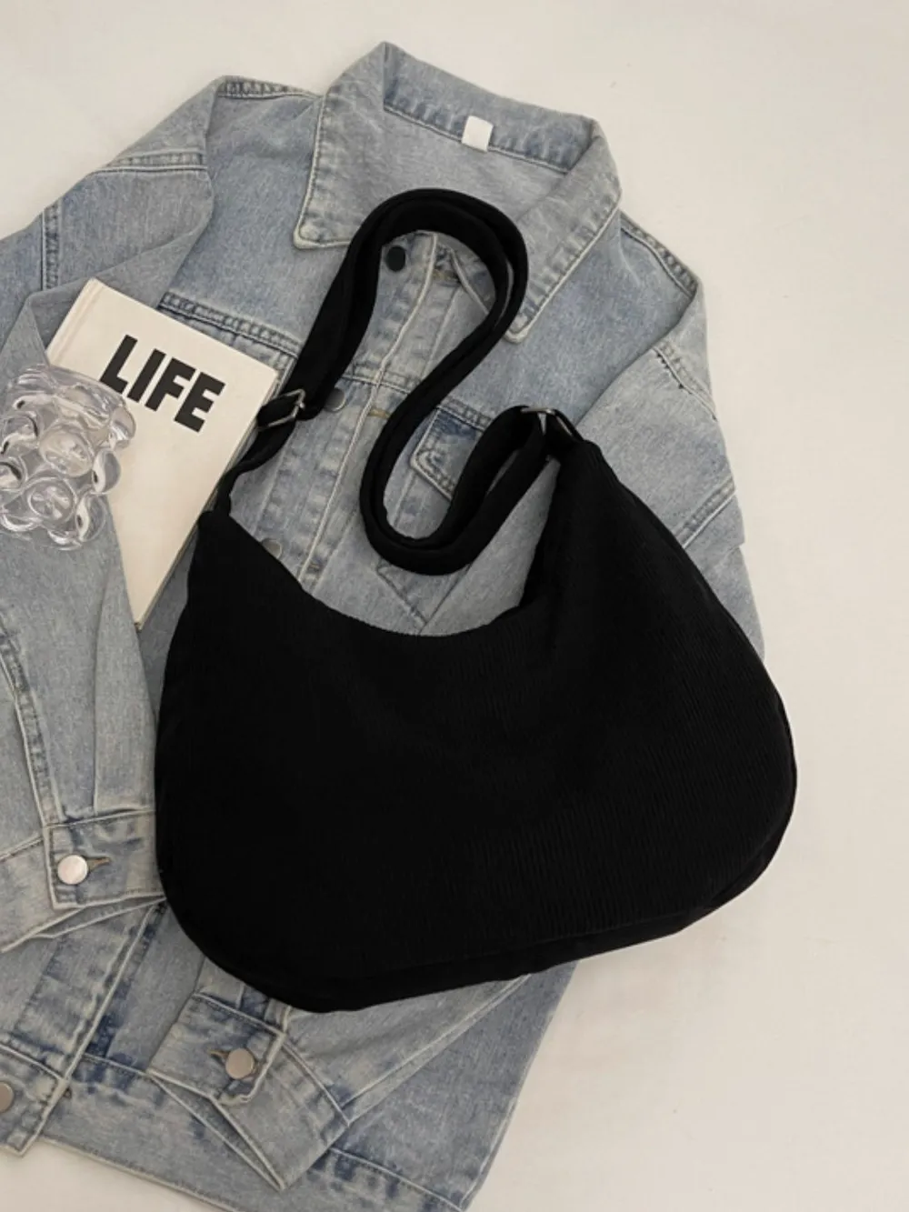 Ribbed Adjustable Strap Shoulder Bag, image 13