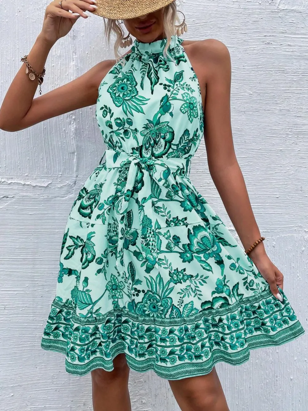 Printed Tie Waist Mini Dress, image 2