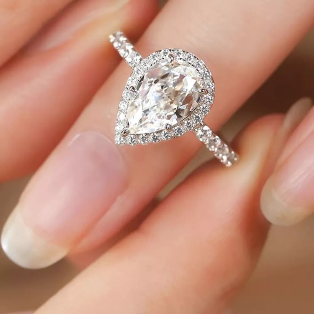 4 Carat 925 Sterling Silver Moissanite Teardrop Ring, image 6