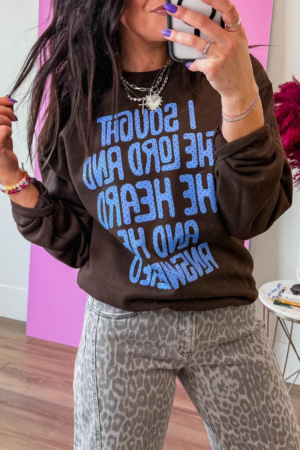 Polka Dot Slogan Print Casual Pullover Sweatshirt, image 2