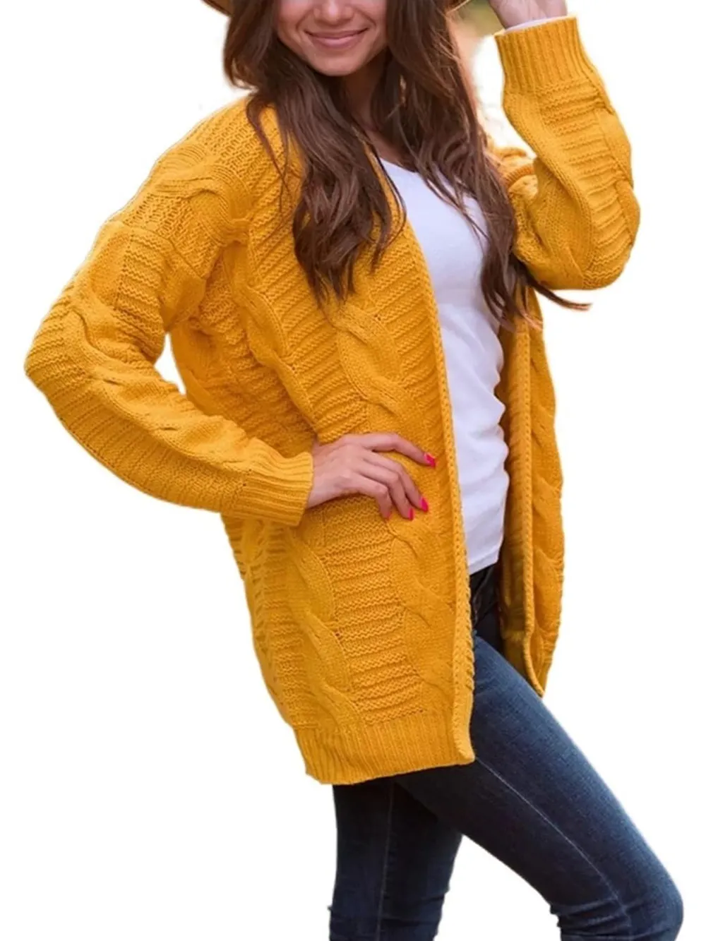 Cable-Knit Open Front Long Sleeve Cardigan, image 6