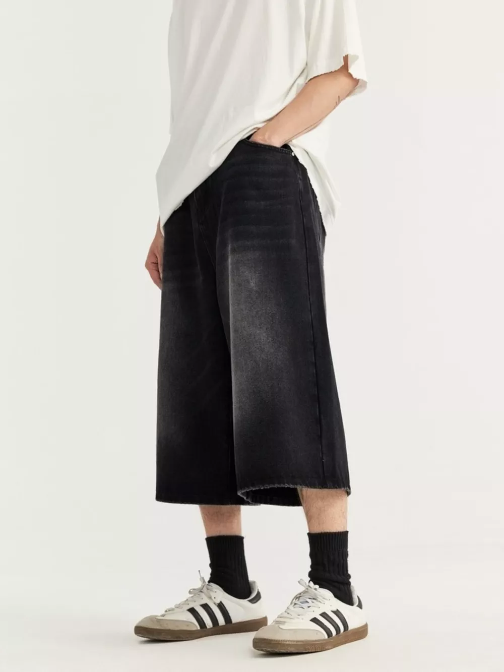 Men's Washed Wide Leg Demin Shorts, image 7