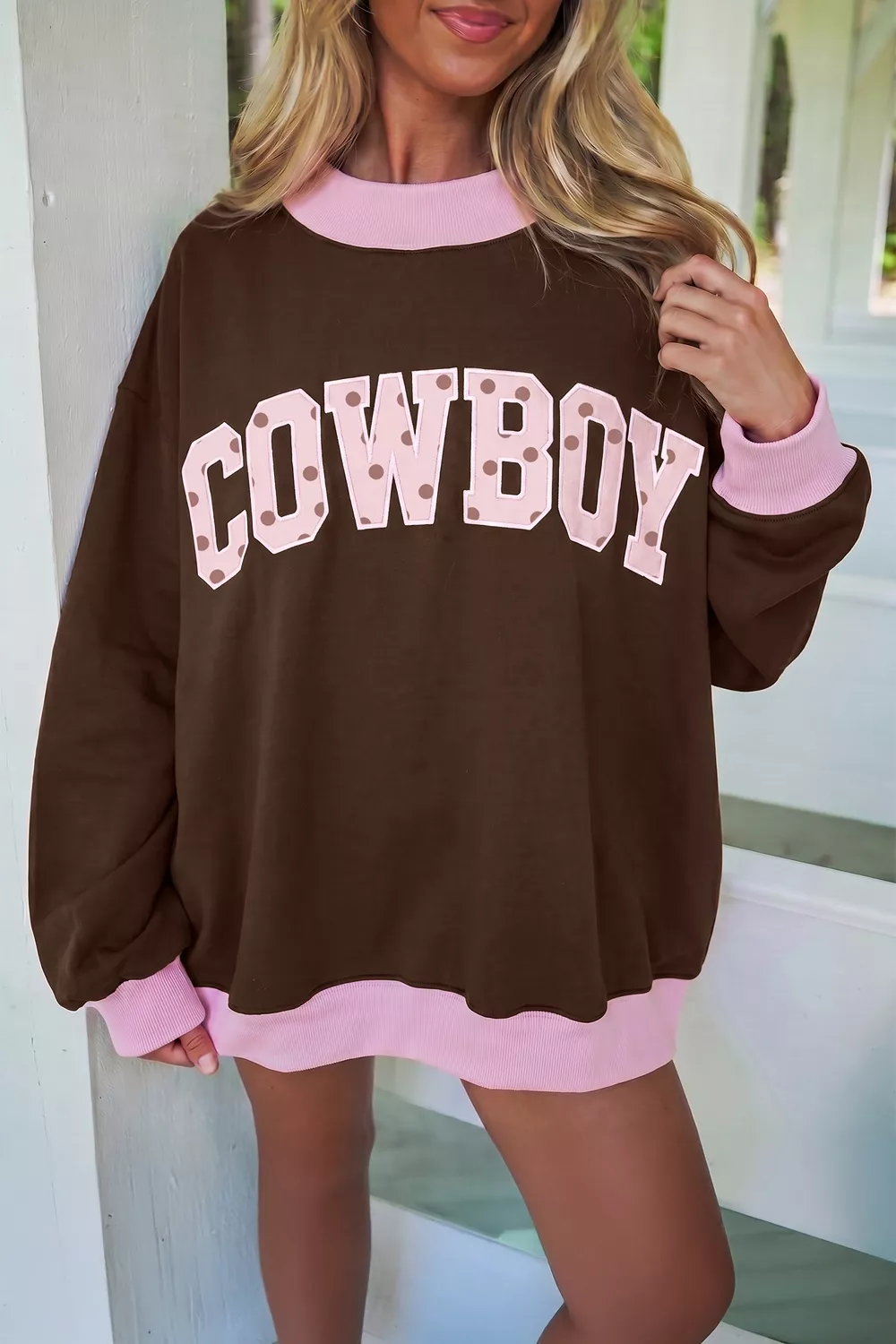 Colorblock Trim Crewneck Long Sleeve Sweatshirt