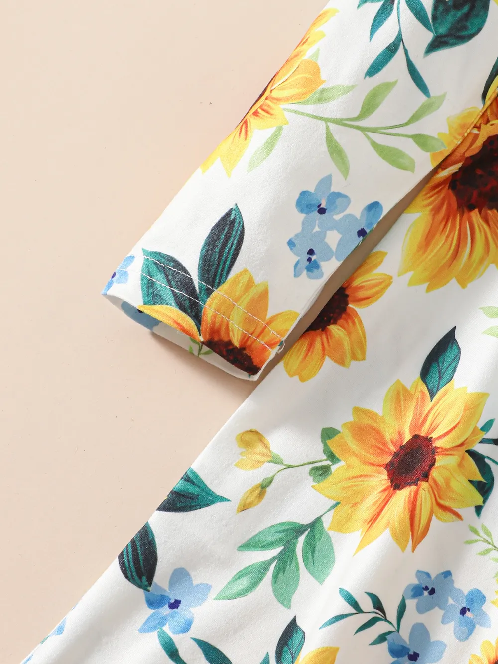 Kids Sunflower Print Round Neck Long Sleeve Dress, image 4