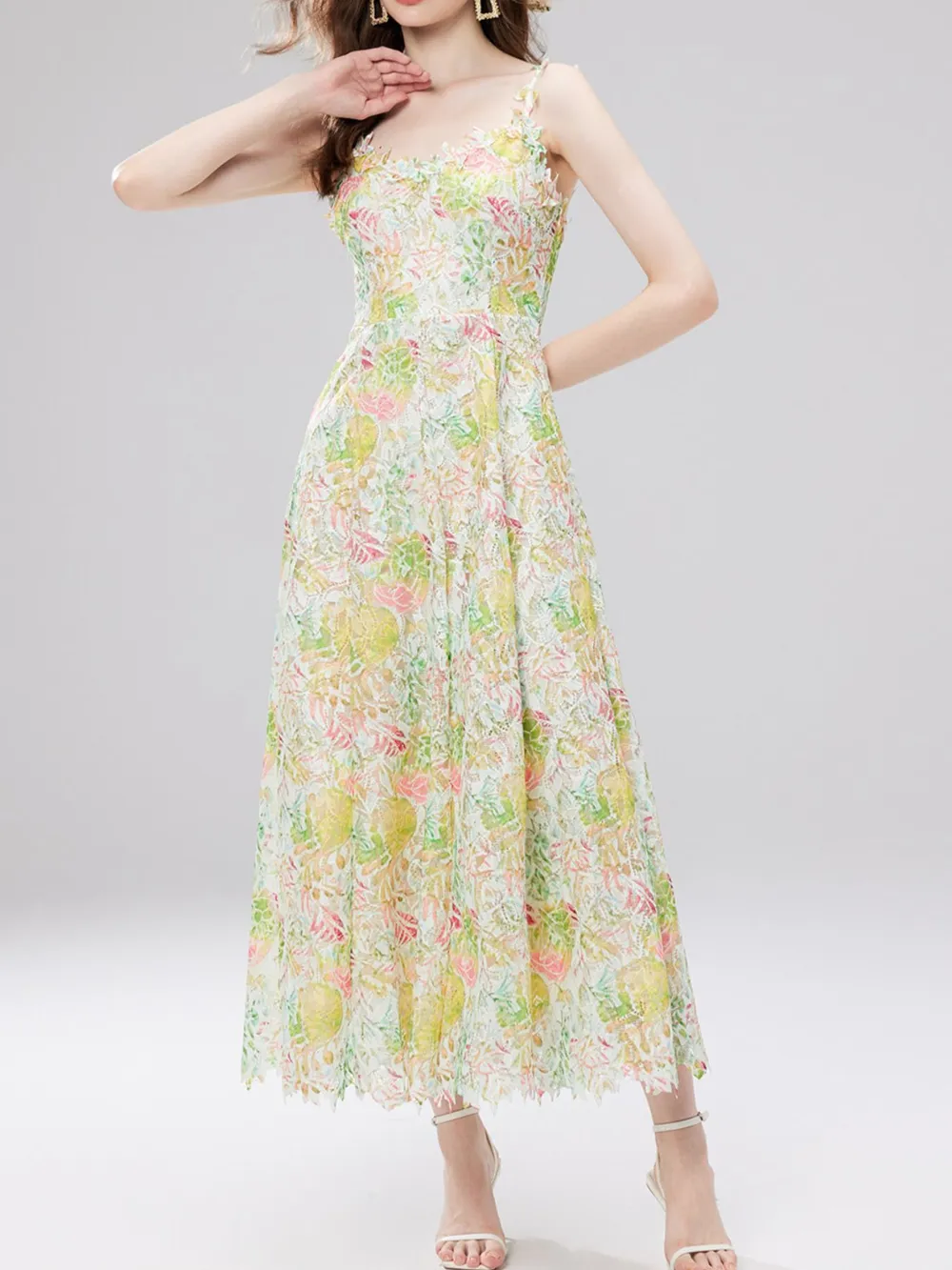 Floral Lace Sleeveless V-Neck Midi Dress, image 16
