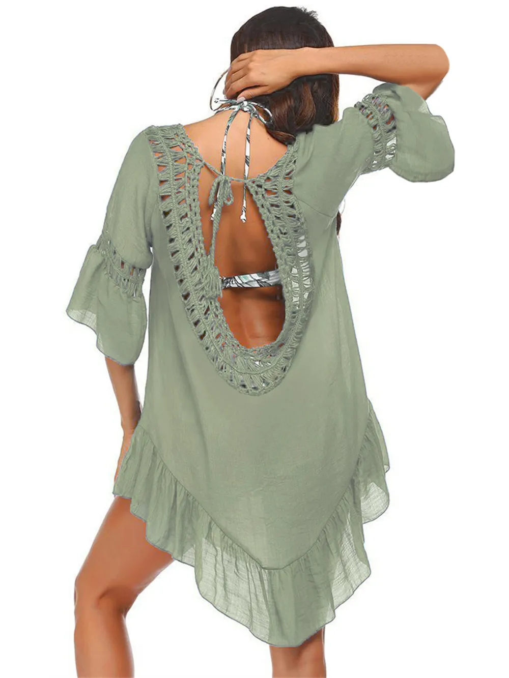 Backless Cutout Three-Quarter Sleeve Cover Up, image 2