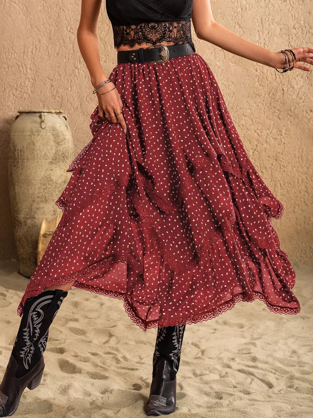 Lace Detail Layered Skirt, image 2