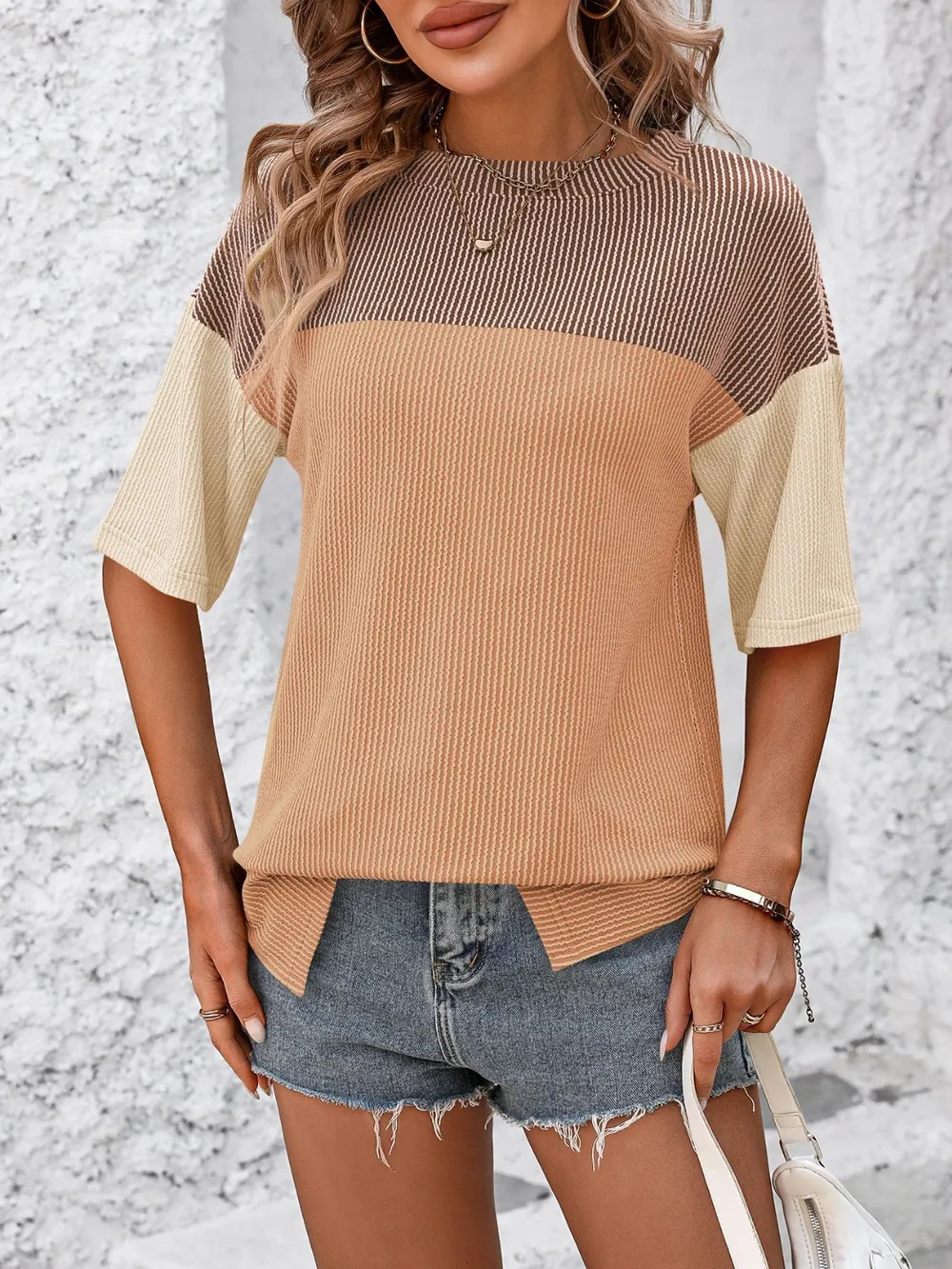 Color Block Round Neck Half Sleeve T-Shirt, image 17