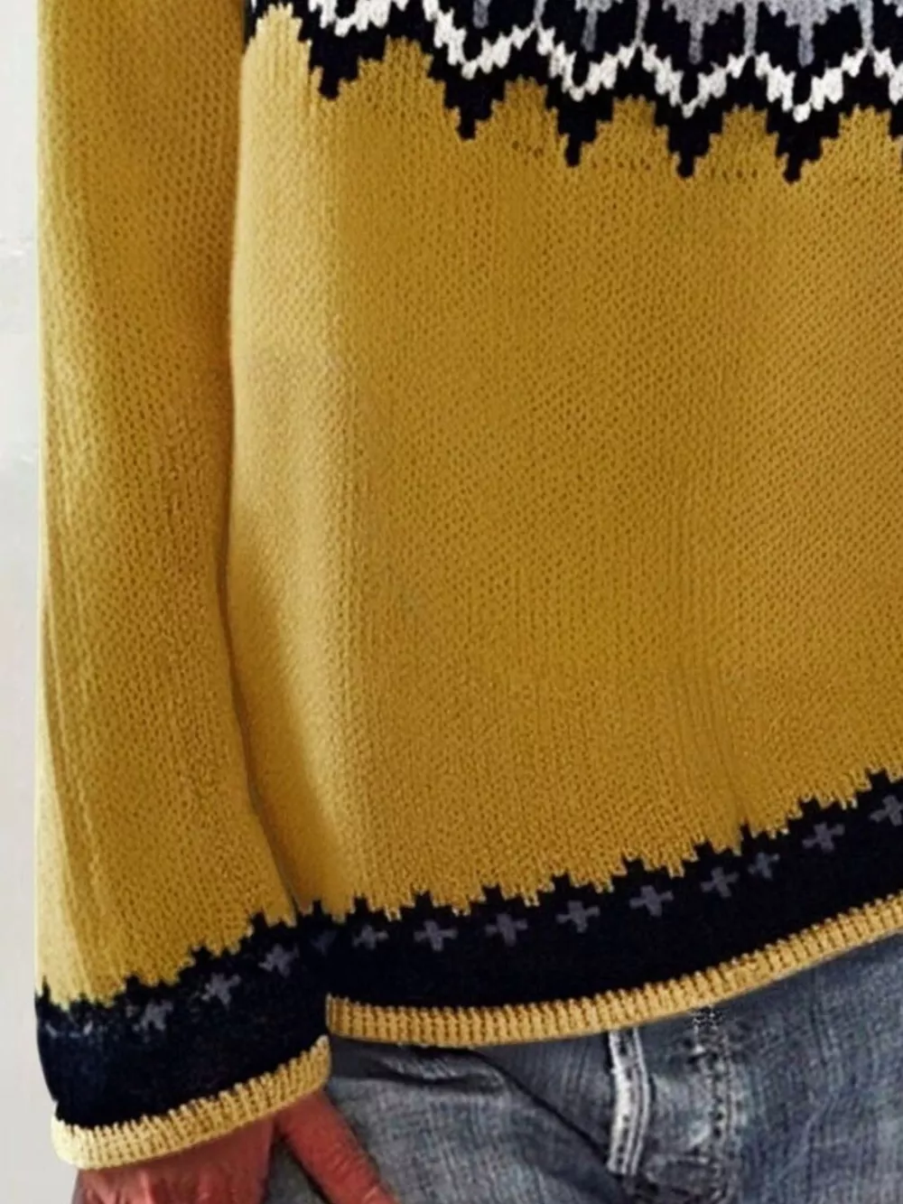 Full Size Vintage Patterned Round Neck Sweater Plus Size, image 26