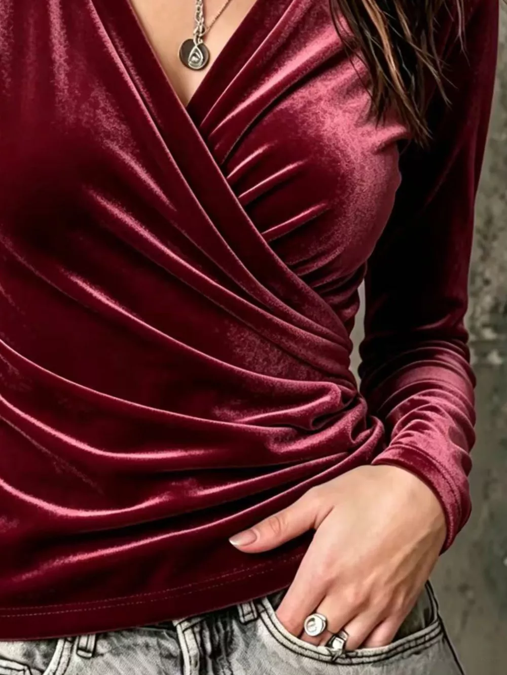Full Size Surplice Ruched Long Sleeve Top Plus Size, image 12