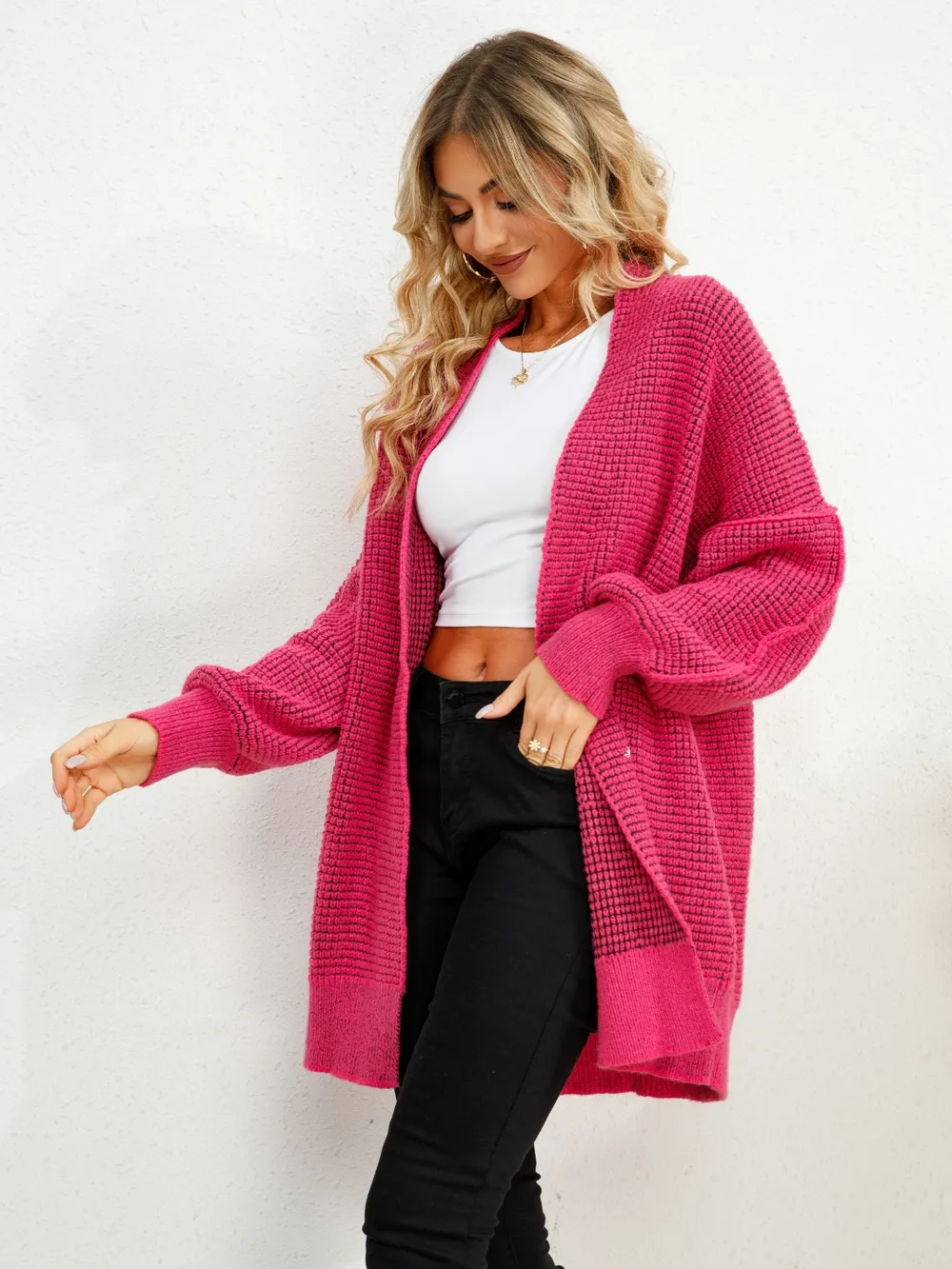 Open Front Dropped Shoulder Cardigan, image 3