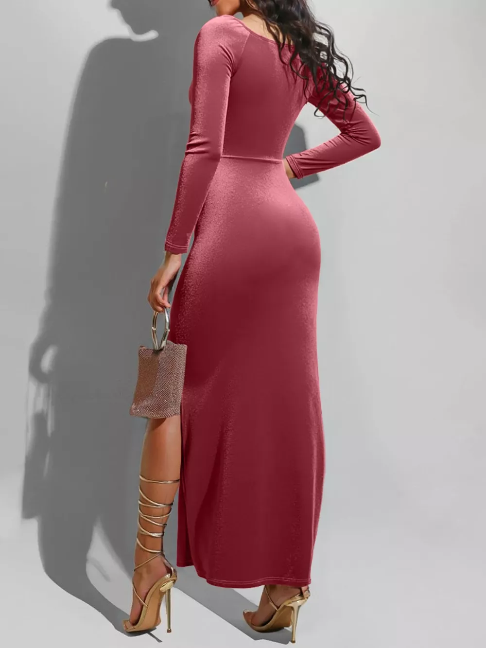 Long Sleeve Wrap Midi Dress with Slit, image 2