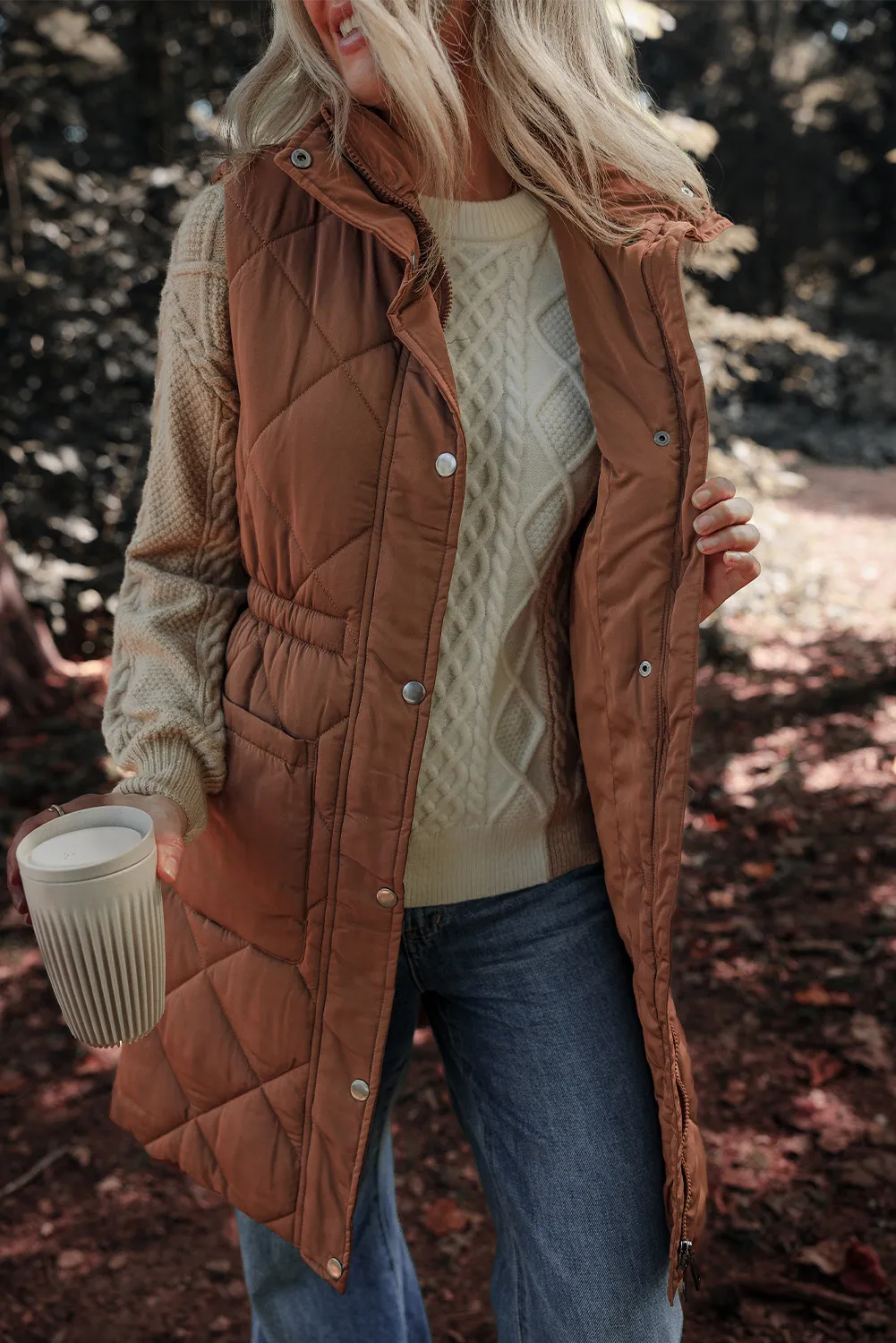 Pocketed Zipper and Button Vest Coat, image 2