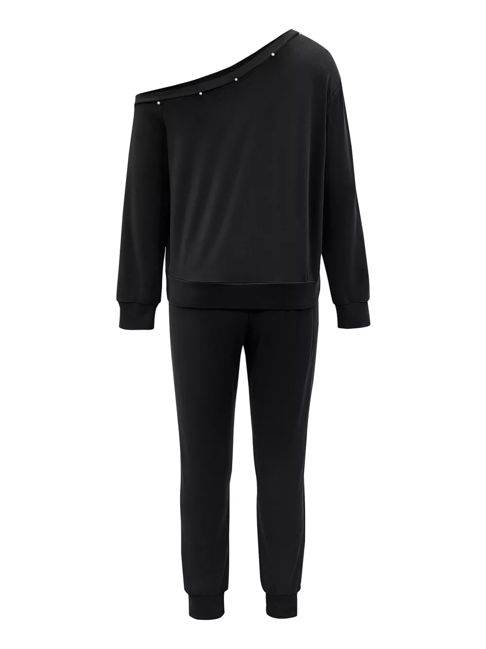 One-Shoulder Pearl Embellished Top and Pants Set, image 3