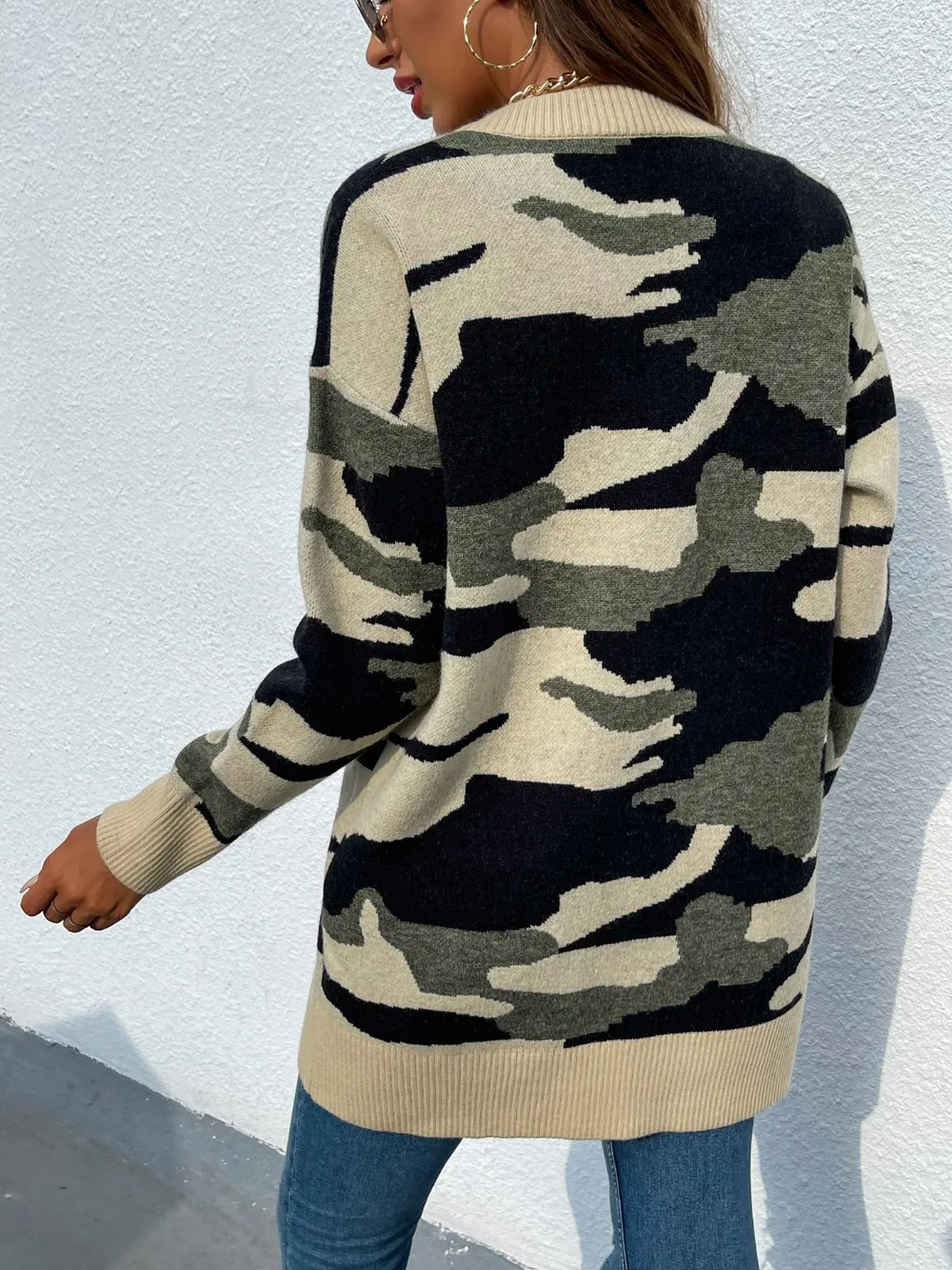 Camouflaged Dropped Shoulder Open Front Cardigan, image 2