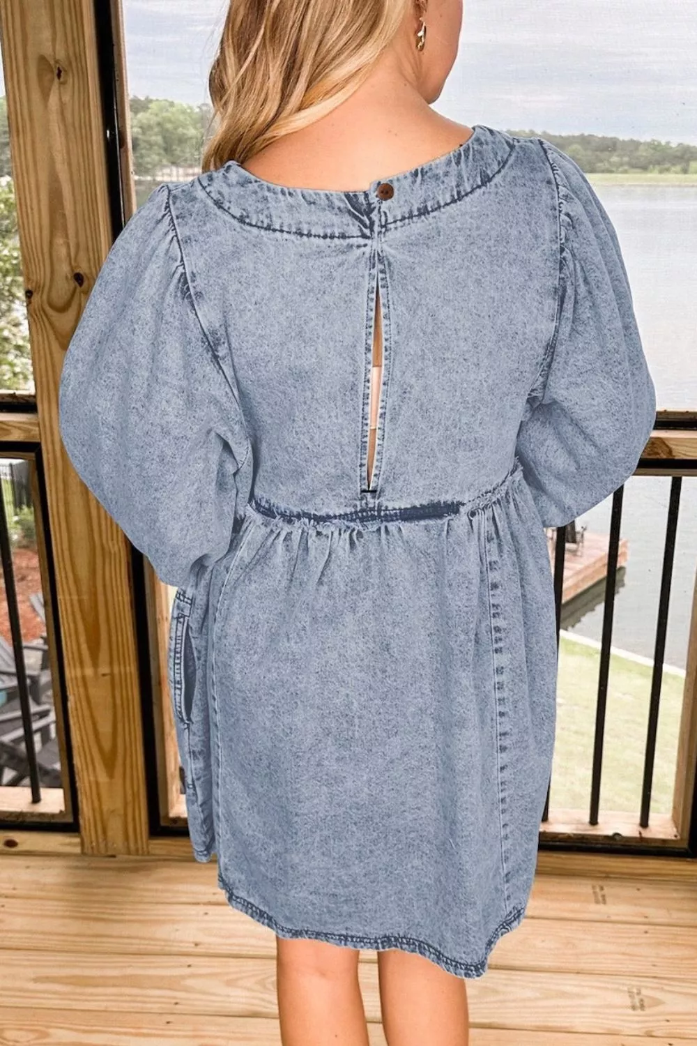 Vintage Wash Denim Dress with Pockets, image 2