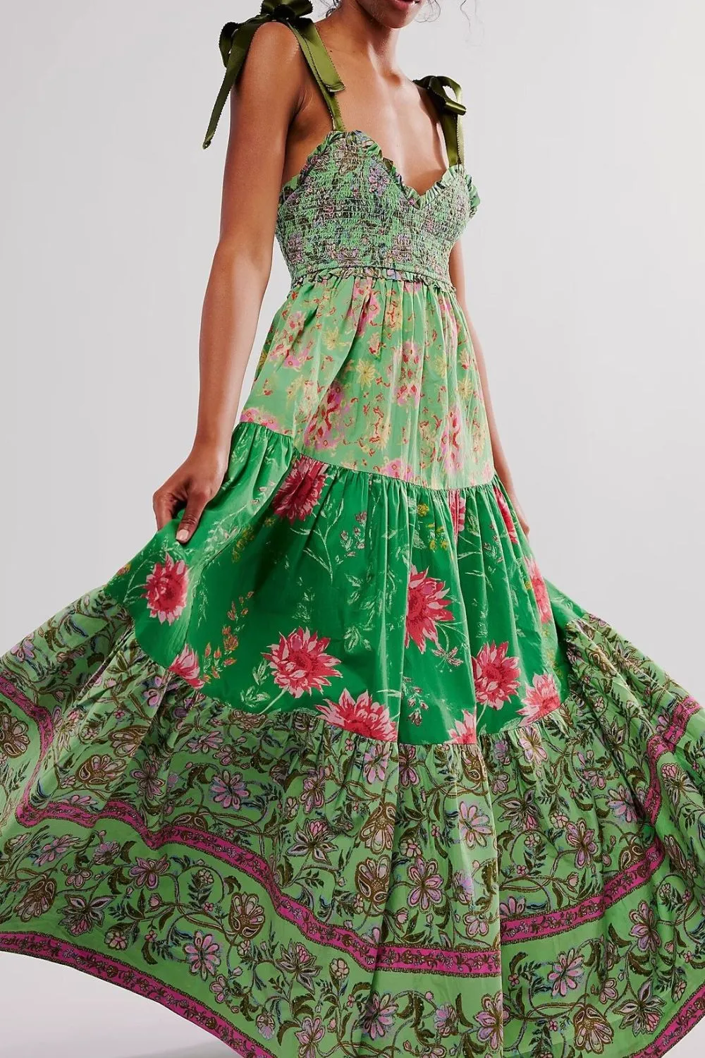 Floral Tiered Maxi Dress with Mixed Print Design, image 2