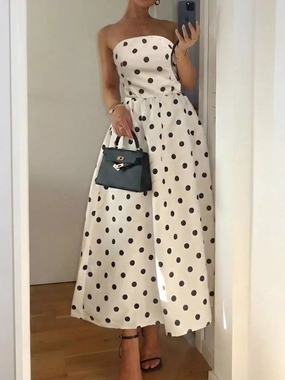 Polka Dot Strapless Midi Dress, image 3
