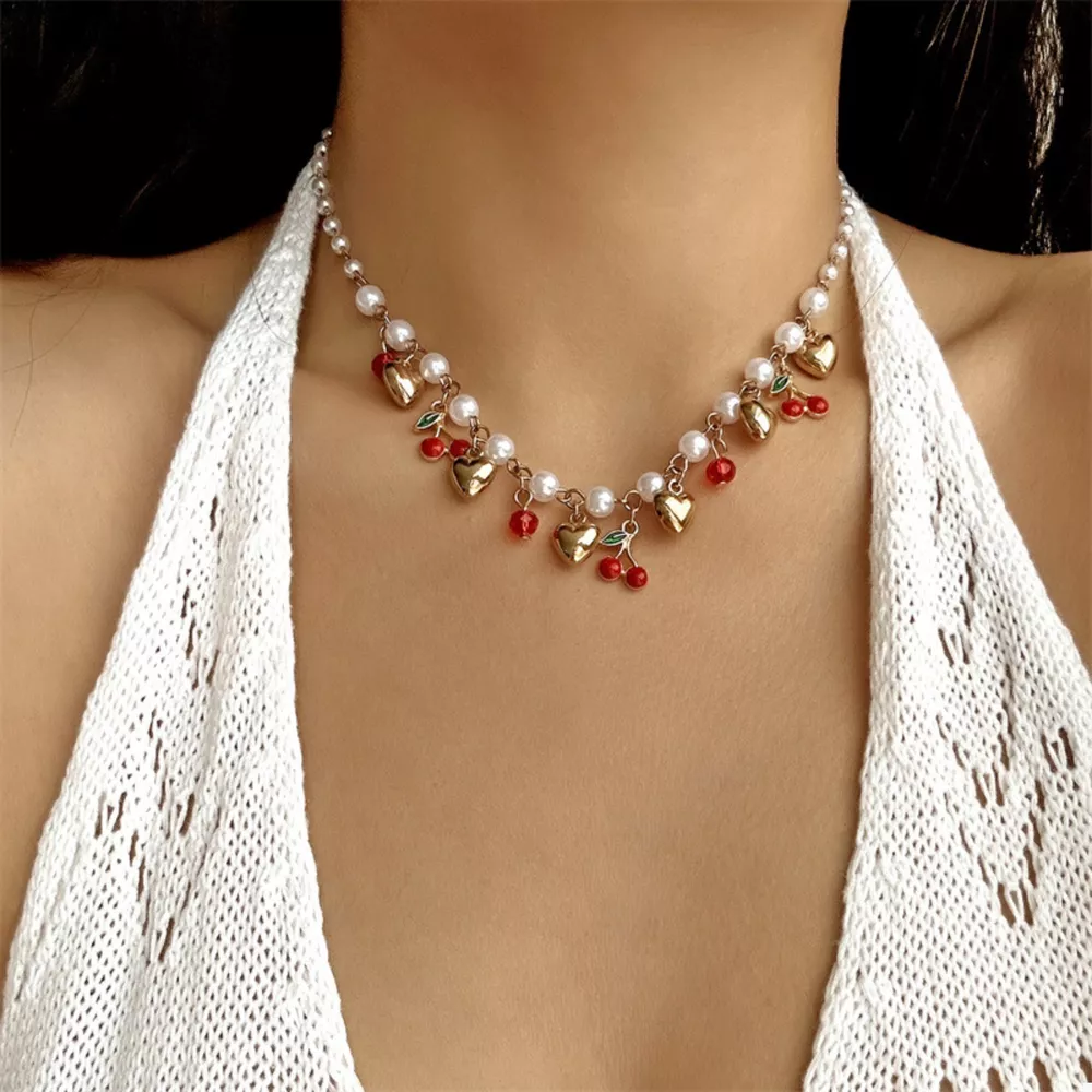 18K Gold-Plated Cherry & Heart Pearl Necklace, image 2