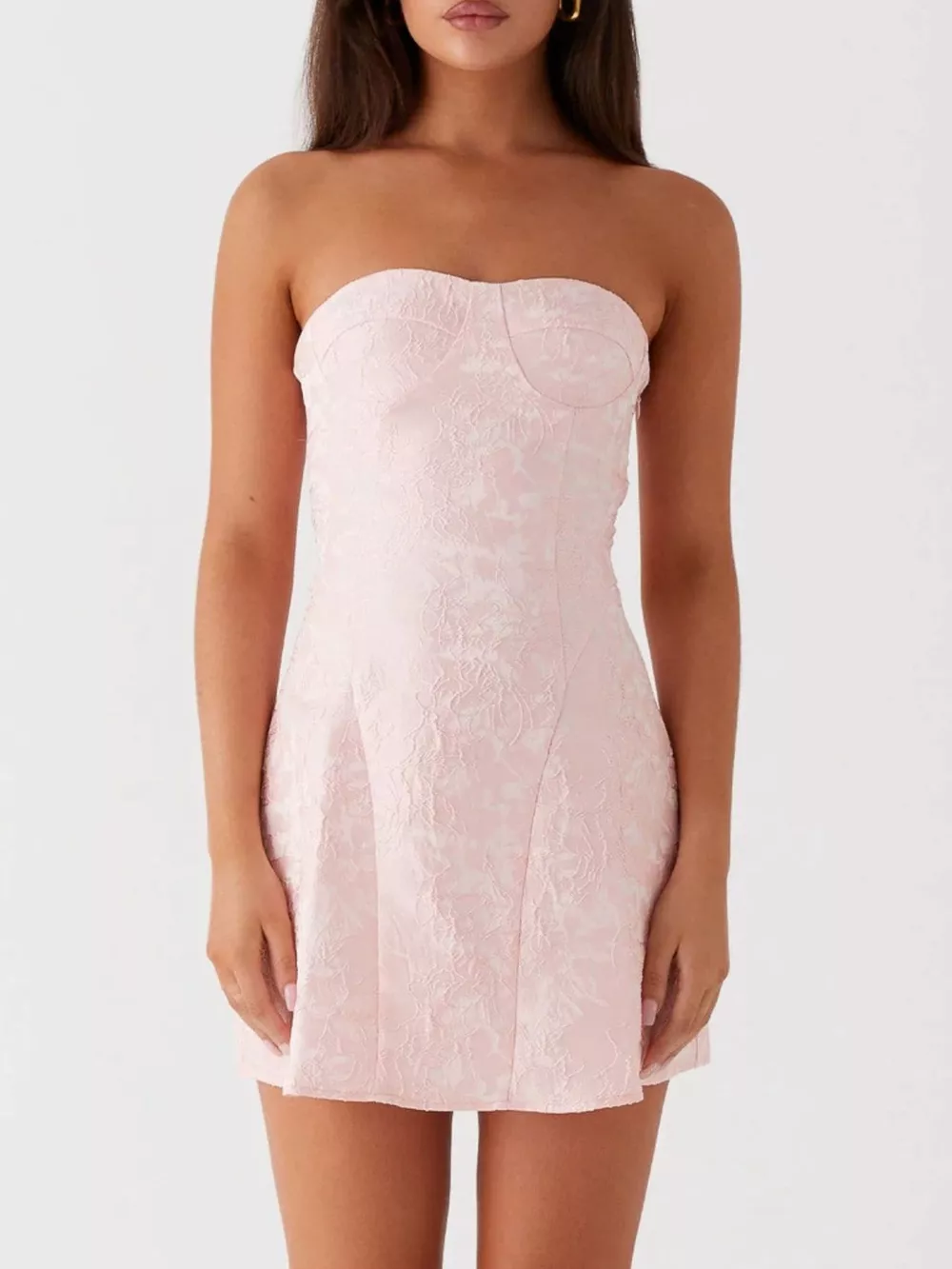 Lace Up Jacquard Tube Mini Dress, image 4