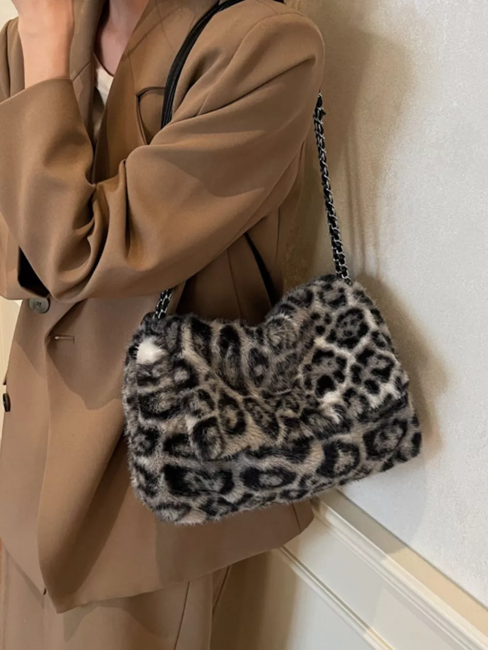 Leopard Plush Shoulder Bag, image 2