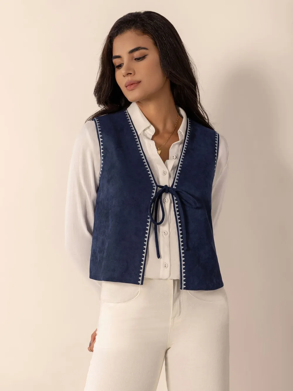 Tied Contrast Trim Vest, image 2