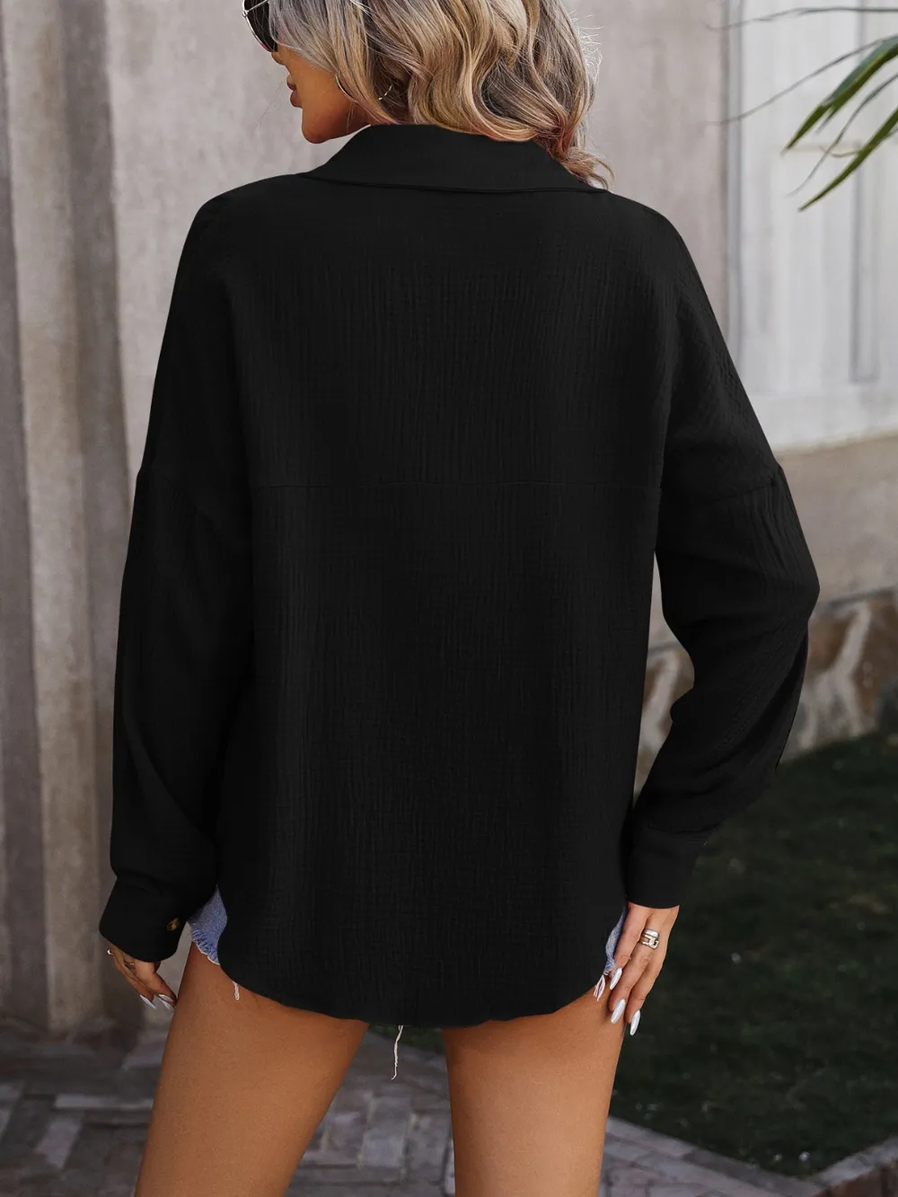 Textured Pocketed Button Up Dropped Shoulder Shirt, image 8