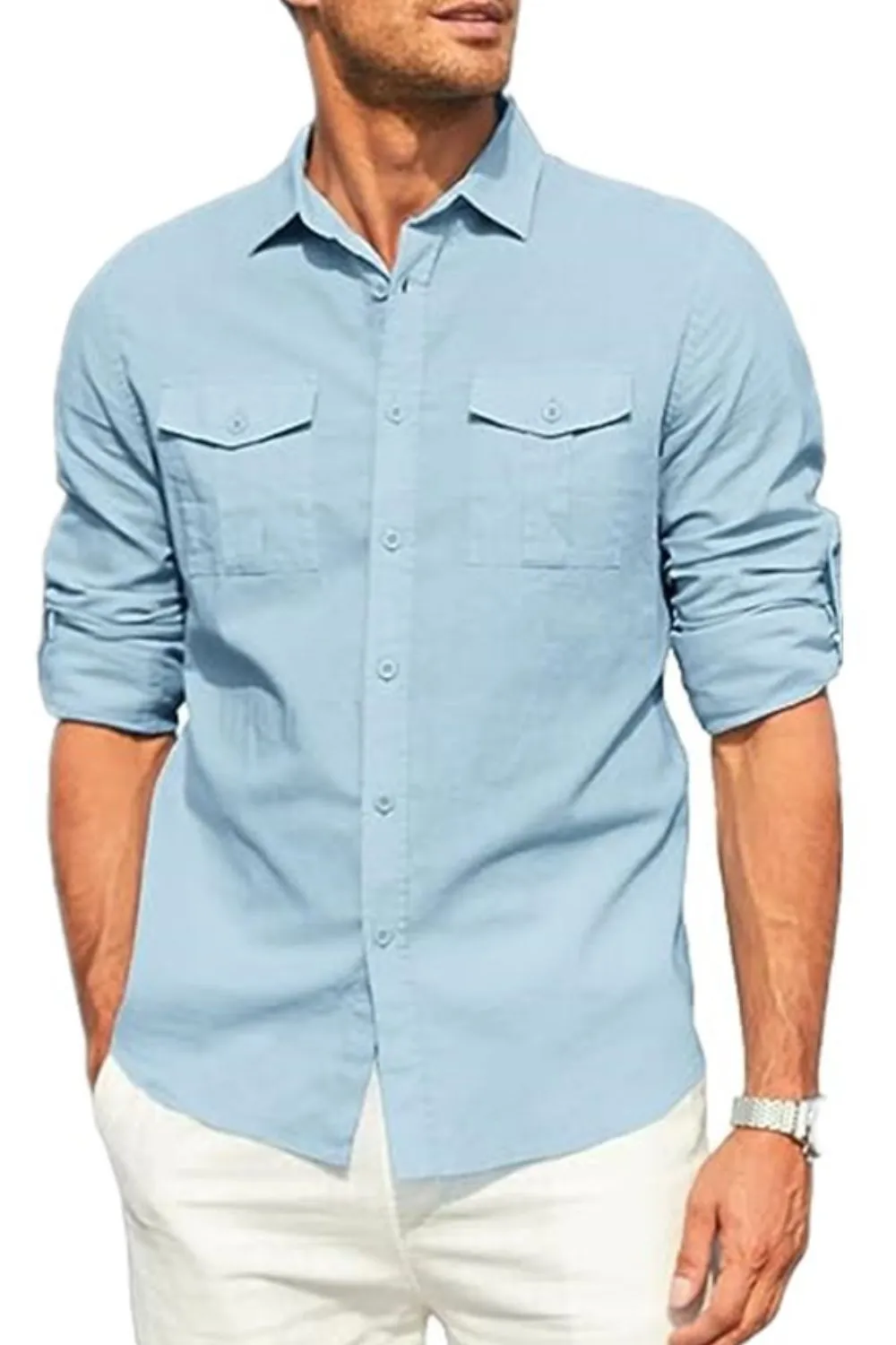 Men's Plus Size Button Down Collared Neck Long Sleeve Shirt, image 2