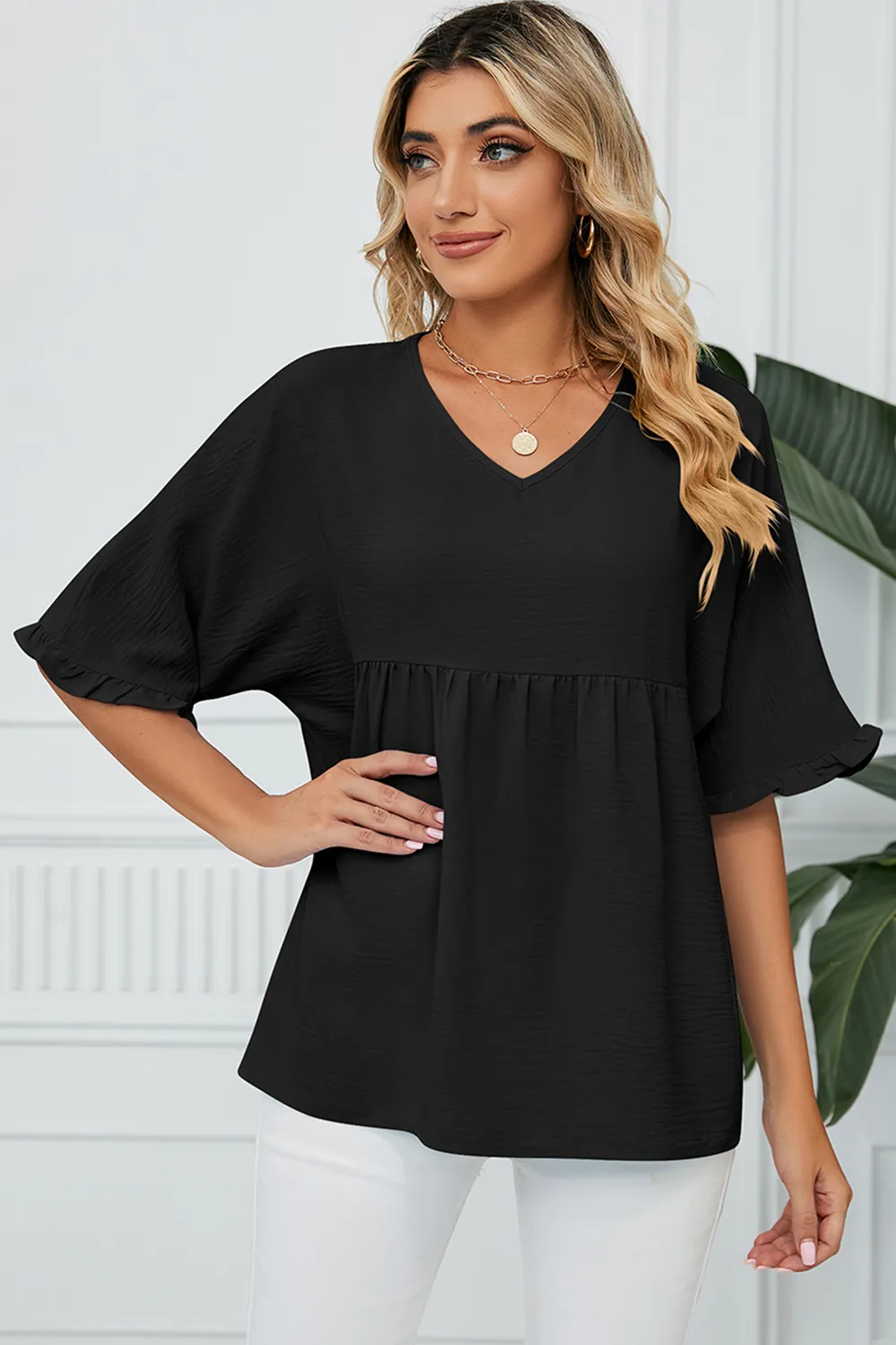Peplum V-Neck Half Sleeve T-Shirt, image 2
