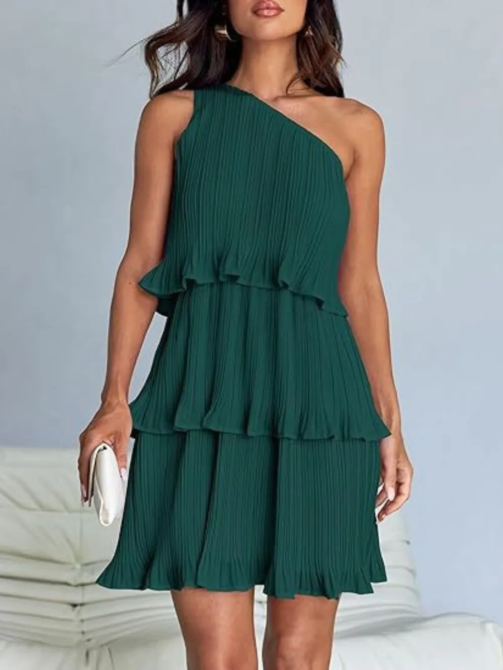 Layered Single Shoulder Mini Dress, image 3