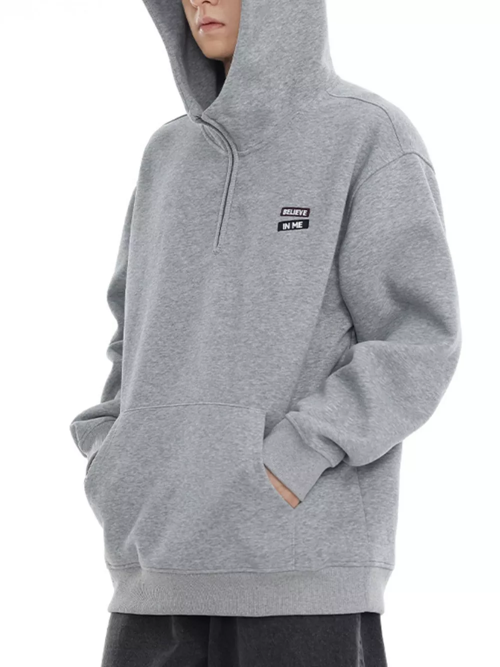 Men's Plus Size Quarter-Zip Long Sleeve Hoodie, image 3