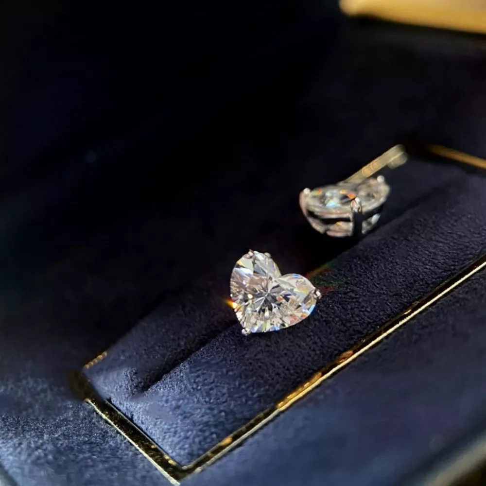 2 Carat 925 Sterling Silver Moissanite Heart Earrings, image 4