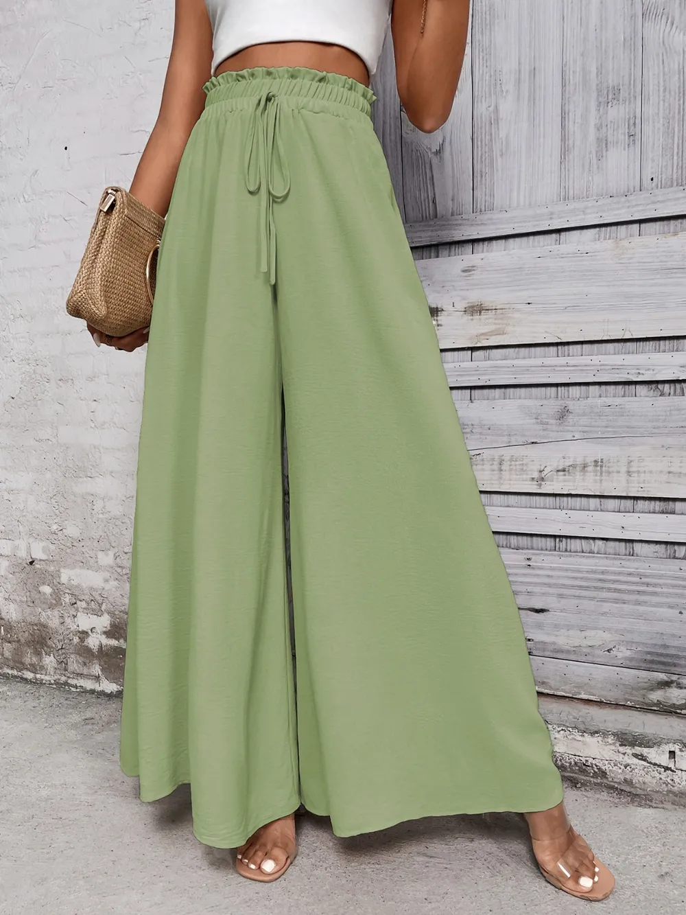 Tied High Waist Wide Leg Pants, image 4