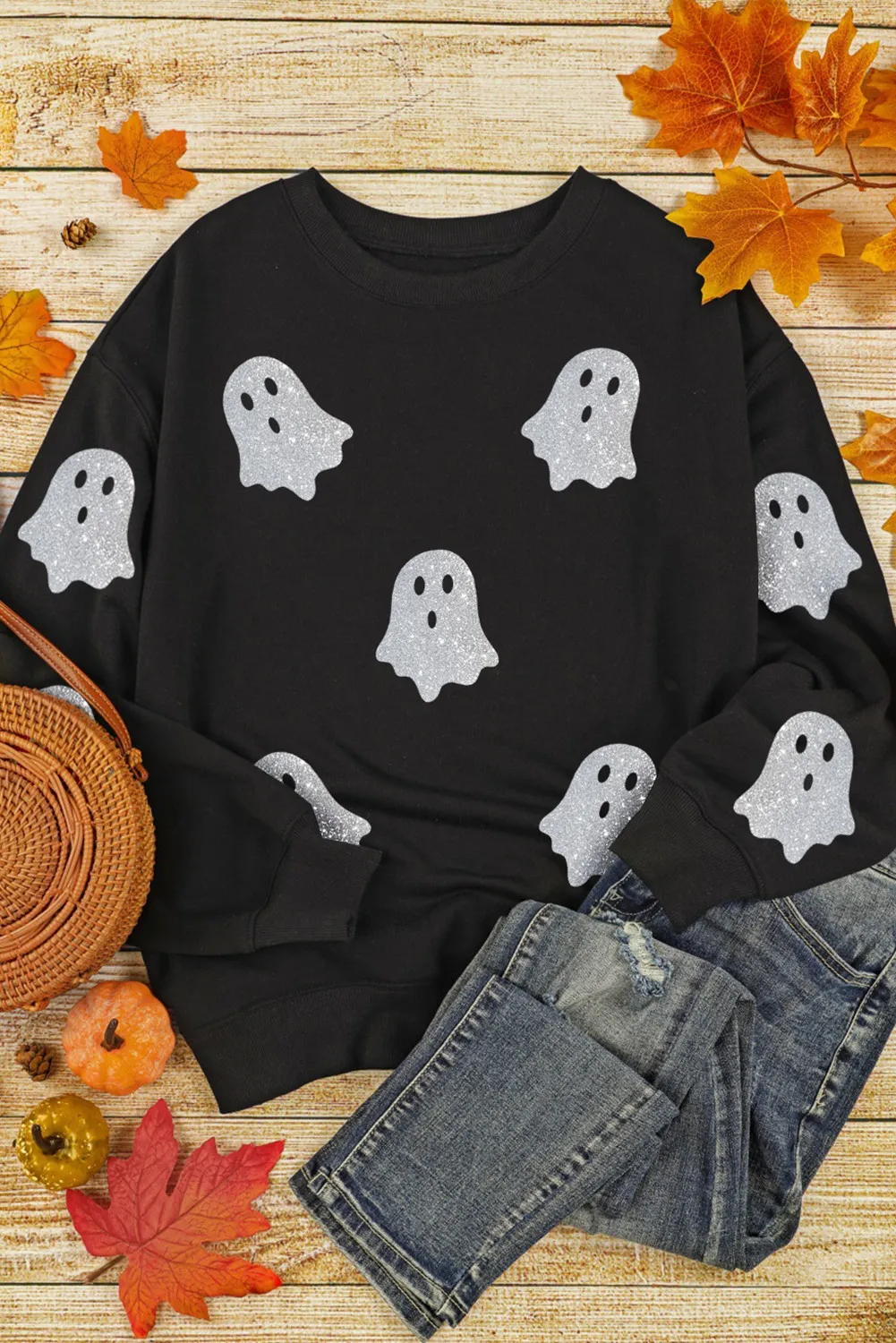 Glitter Round Neck Long Sleeve Sweatshirt, image 2