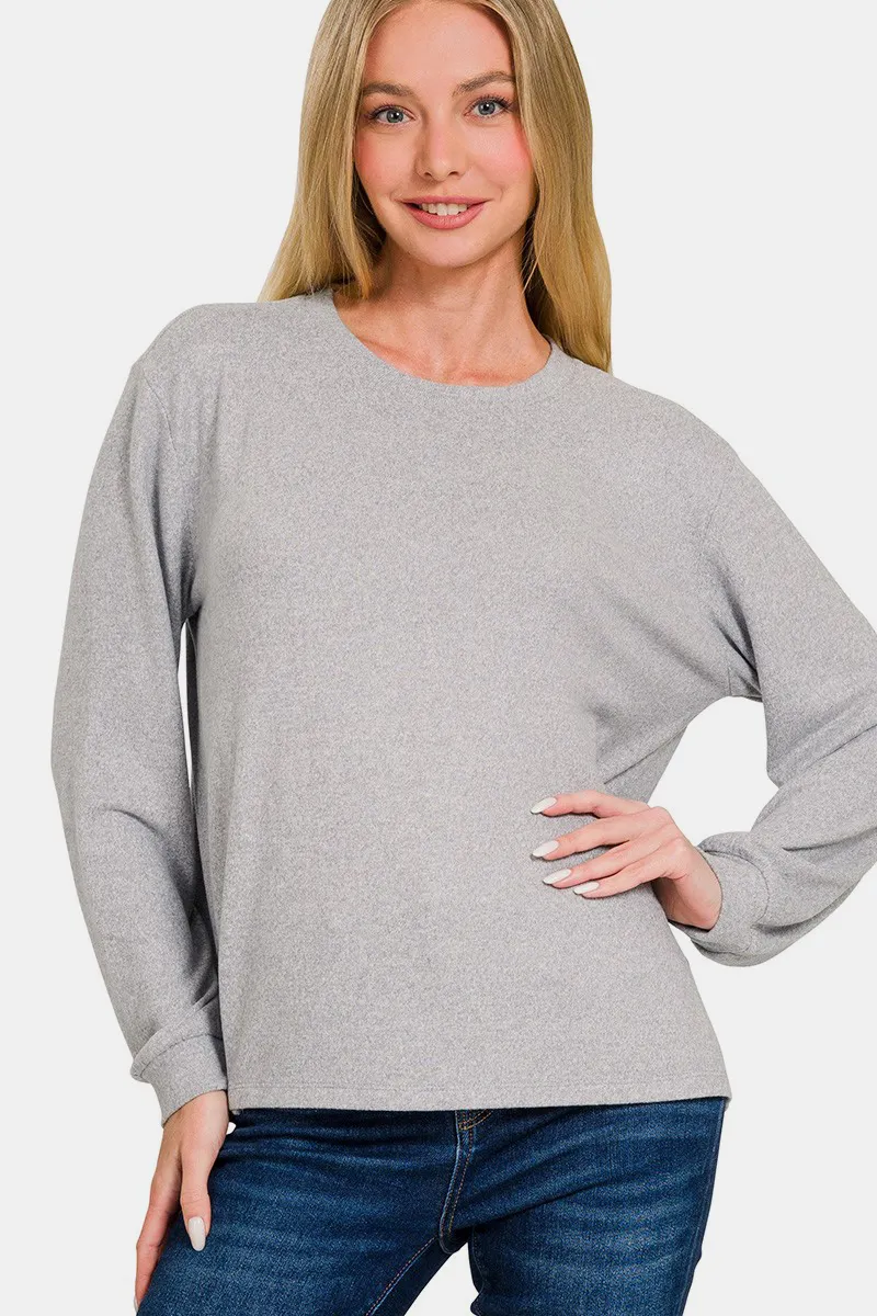 Hacci Round Neck Long Sleeve T-Shirt, image 3