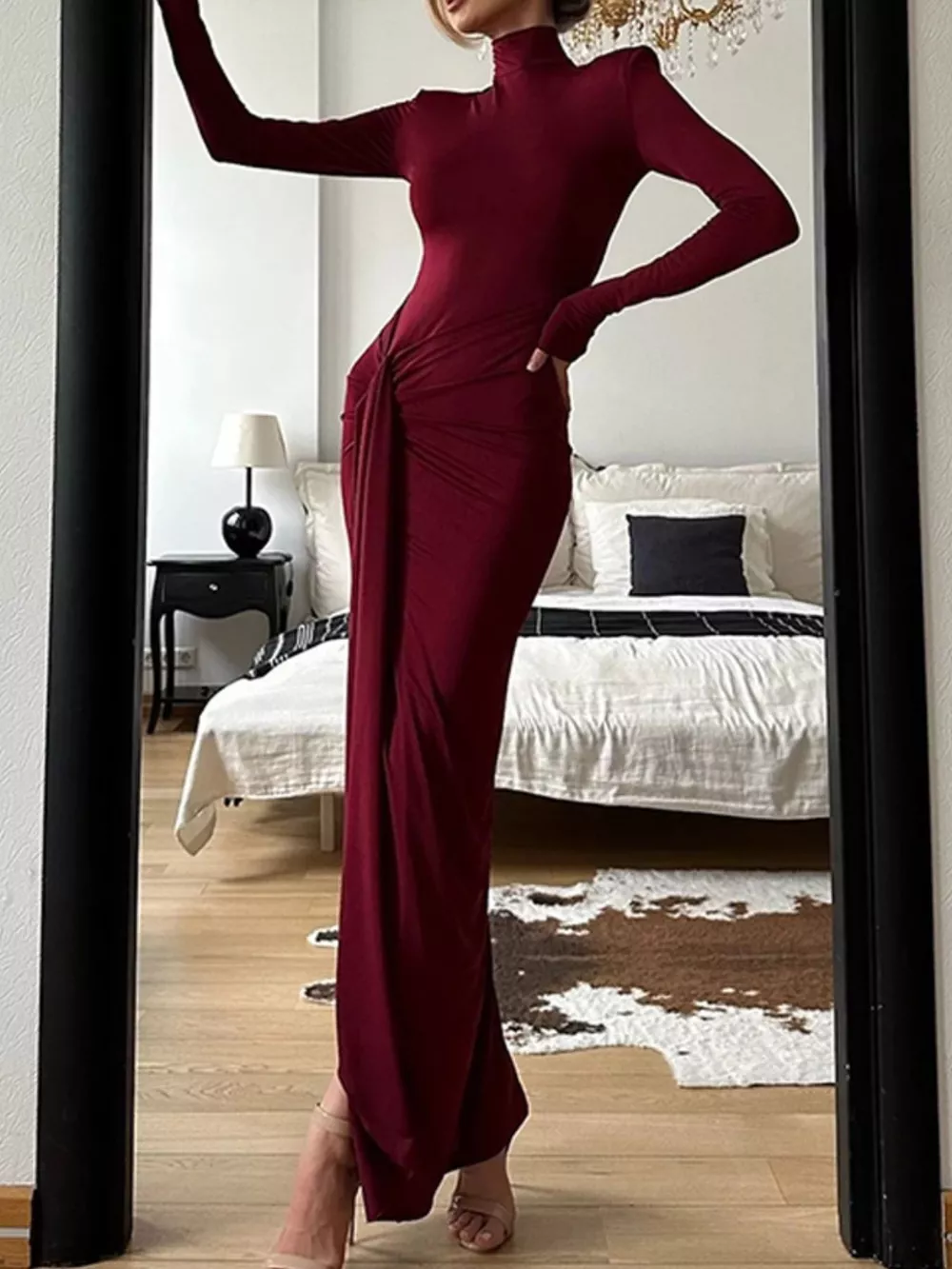 Turtleneck Long Sleeve Slit Maxi Dress, image 2